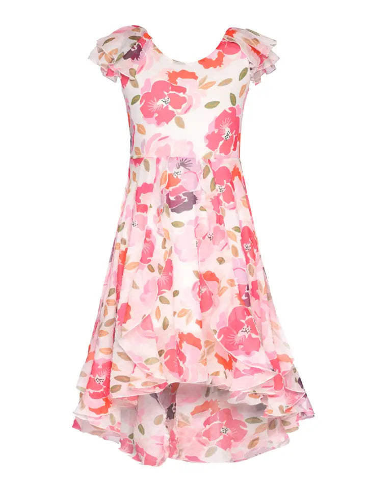Printed Midi Dress with Flutter Sleeves
