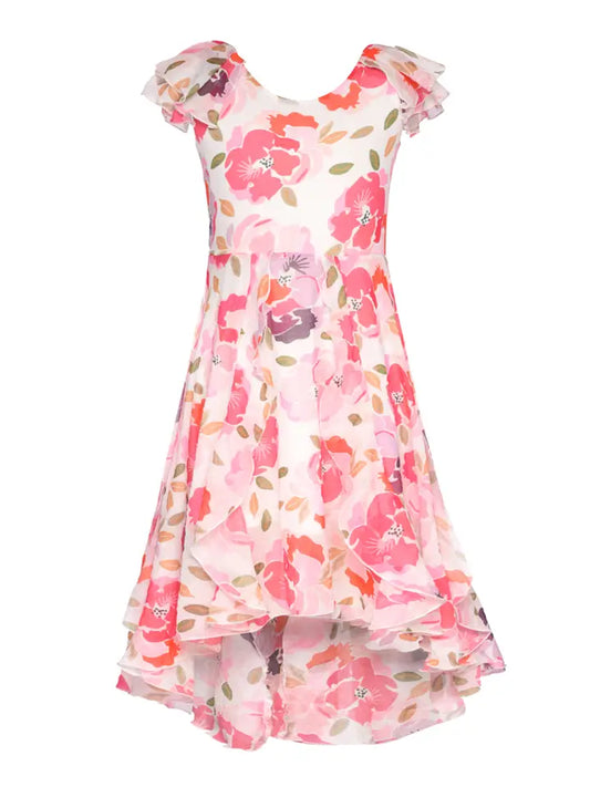 Printed Midi Dress with Flutter Sleeves