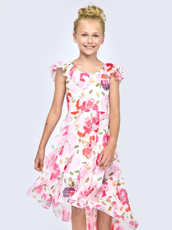 Printed Midi Dress with Flutter Sleeves