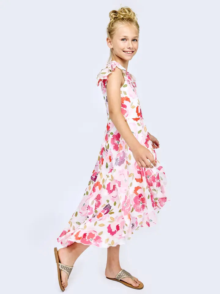 Printed Midi Dress with Flutter Sleeves
